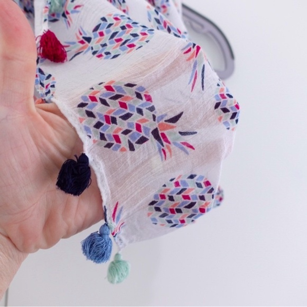 Loft Outlet Mosaic Pineapple Print Infinity Scarf w/ Multicolor Tassel Trim - Picture 5 of 10